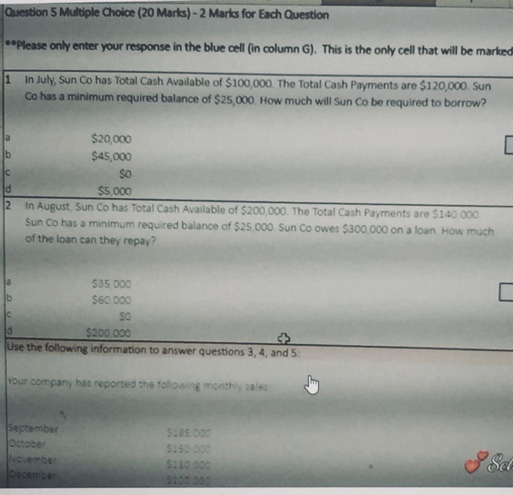  Question 5 Multiple Choice (20 Marks) - 2 Marks for Each