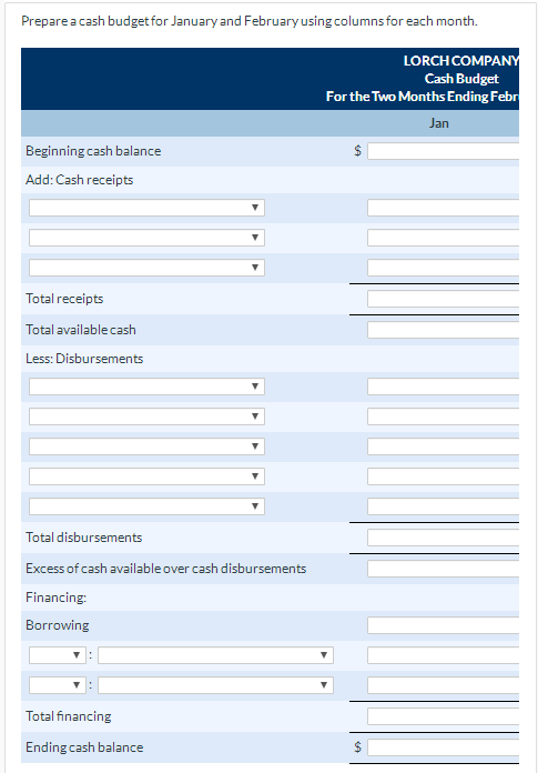 and administrative expenses 74,000 81,000 All sales are on account. Lorch expects