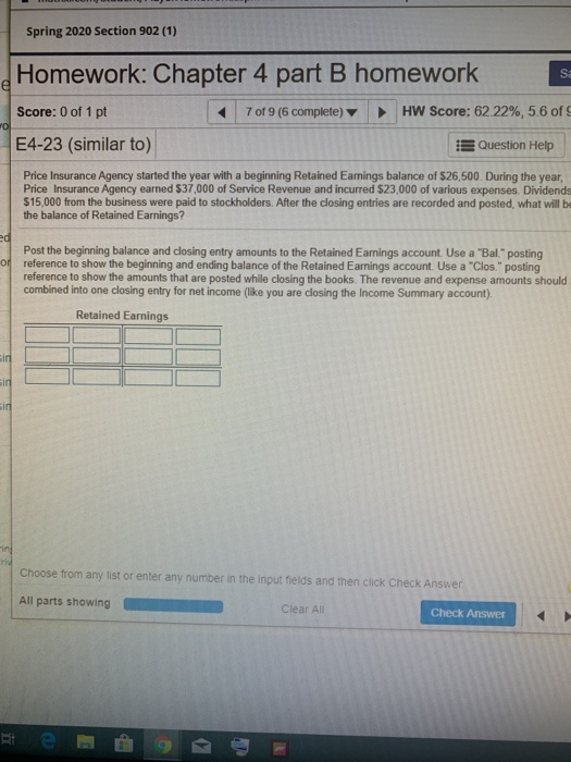 spring 2020 section 902 (1) Homework: Chapter 4 part B homework Score:
