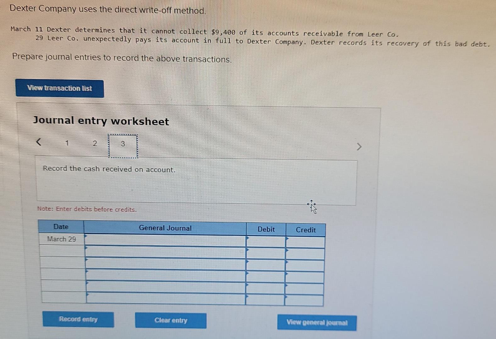 29 Leer Co. unexpectedly pays its account in full to Dexter company.