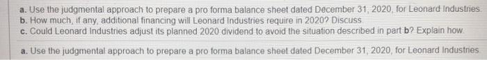 forma balance sheet for December 31, 2020 The fim expects 2020 sales
