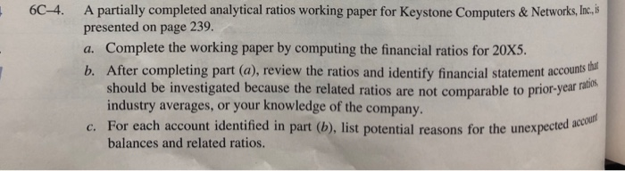  1 6 C-4. A partially completed analytical ratios working paper for
