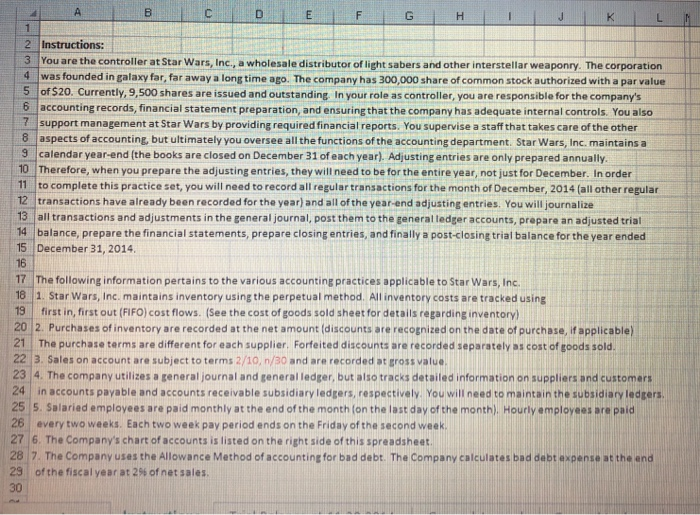  H 2 Instructions: 3 You are the controller at Star Wars,