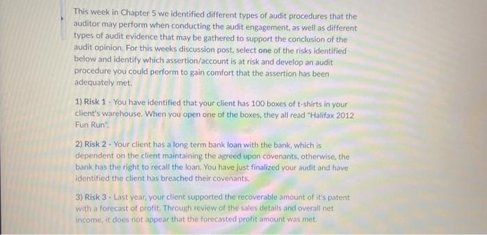 ReQuired answer for Risk 2 and risk 3 This week in Chapter