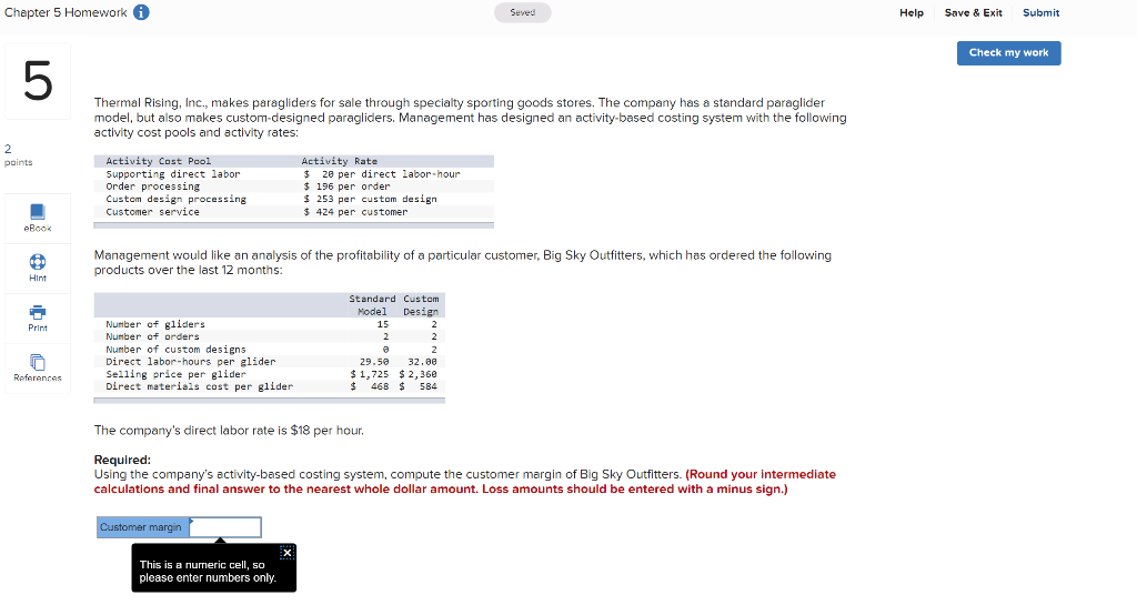  Chapter 5 Homework i Seved Help Save & Exit Submit Check