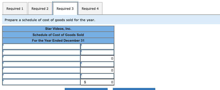 of cost of goods manufactured for the year. Star Videos, Inc. Schedule