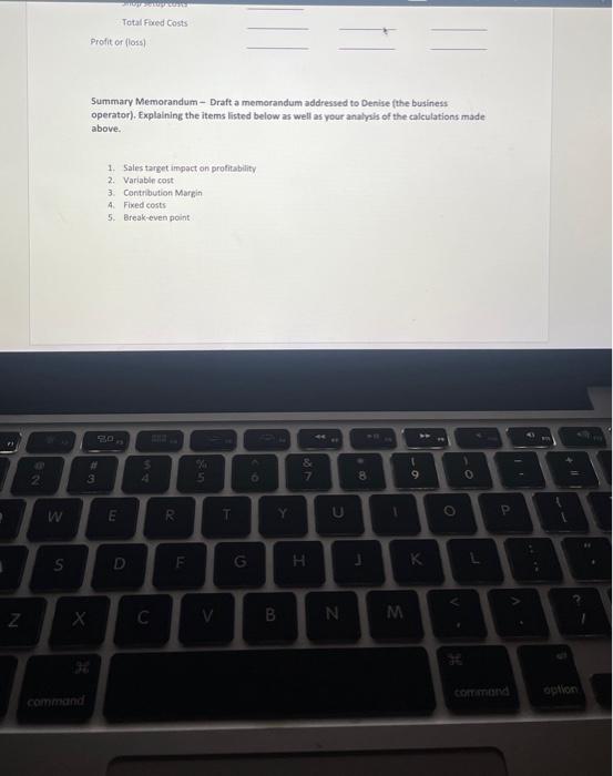 a one to two paragraph summary memorandum to the Denise the business