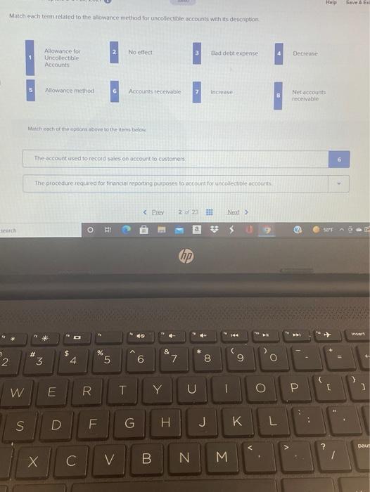  Help Save Match each term related to the allowance method for