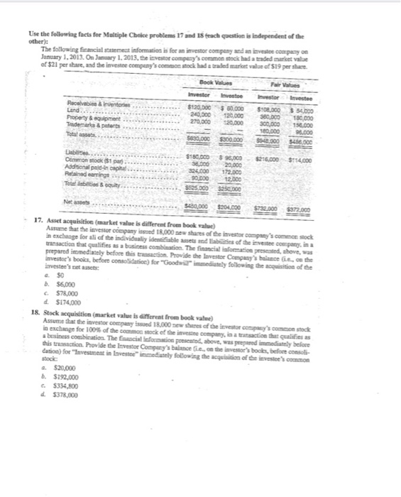  Use the following facts for Multiple Choice problems 17 and 18