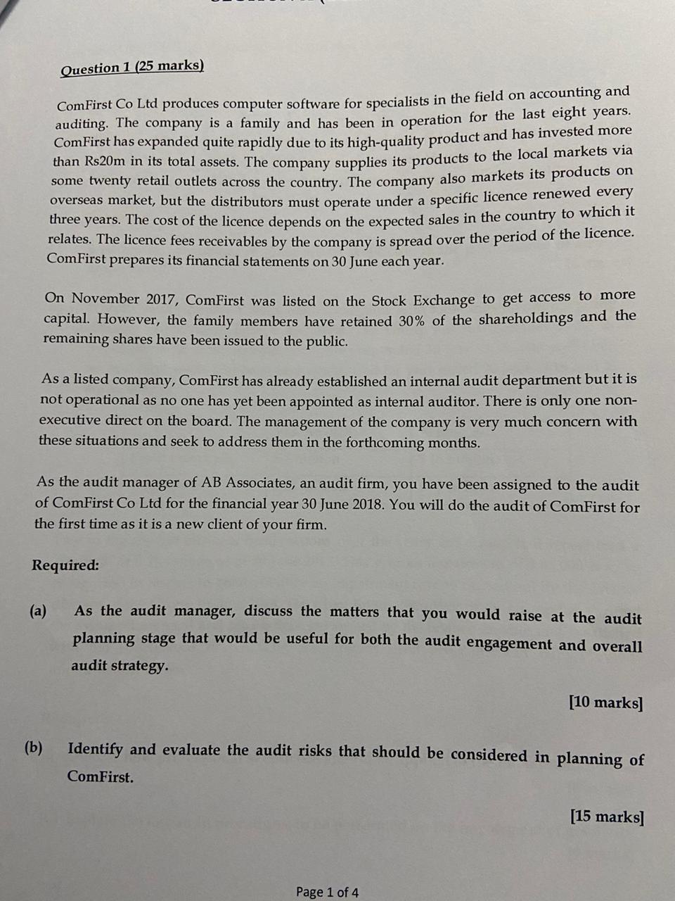 Question 1 (25 marks) ComFirst Co Ltd produces computer software for