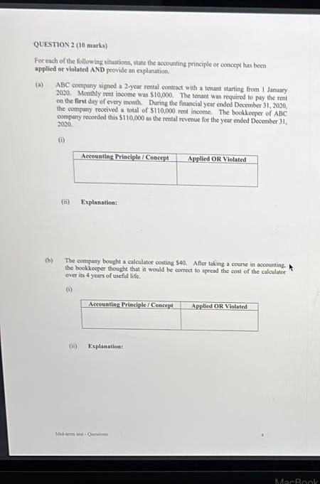 URGENTT PLEASE ANSWER QUICKLY QUESTION 2 (10 marks) For each of the