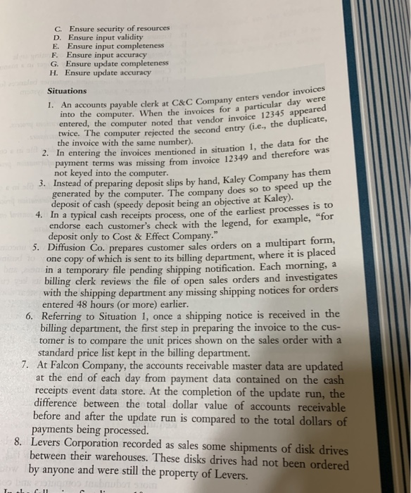 Following is a list of eight generic control goals from the chanta