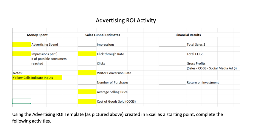  Tasks: Cells labeled in yellow as designated for user input in