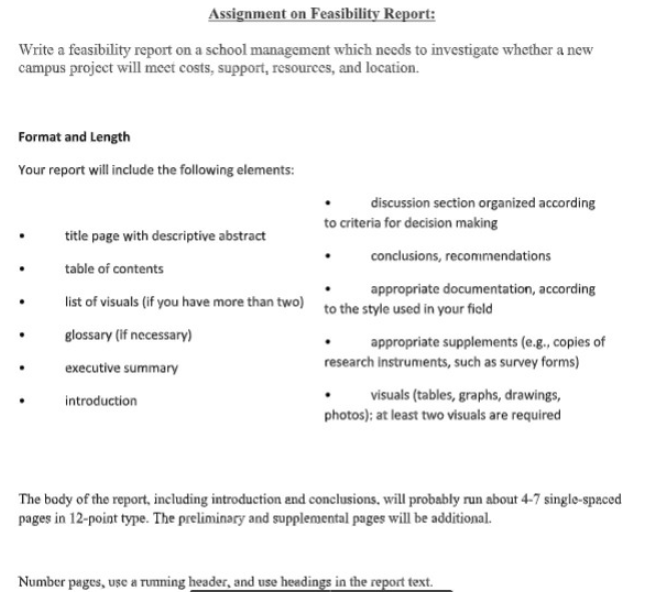  Assignment on Feasibility Report: Write a feasibility report on a school