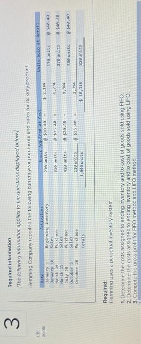 please answer question in the same format thank you!! 3 Required information