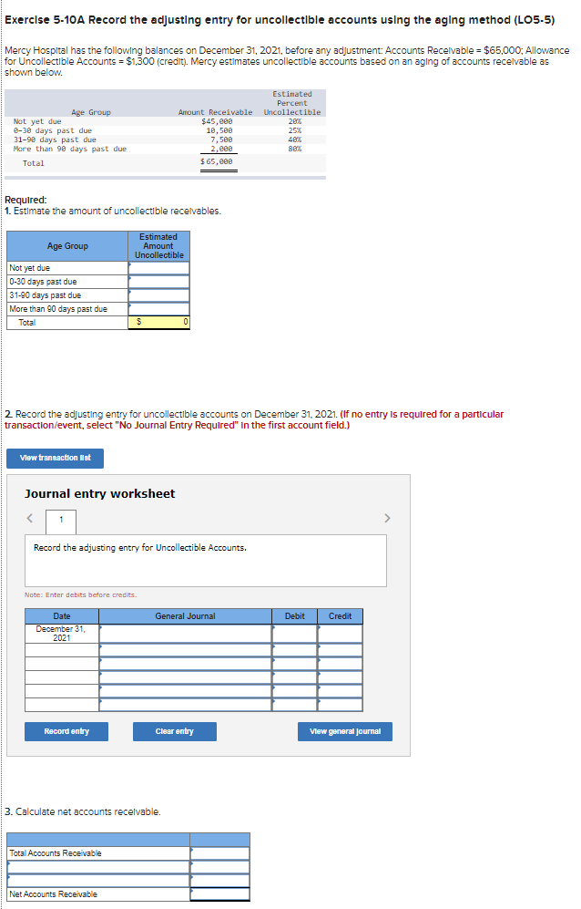 balances on December 31, 2021, before any adjustment: Accounts Recelvable = $59,000;