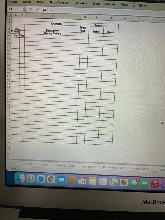 for March 30, 2021. You will use the Excel template provided in