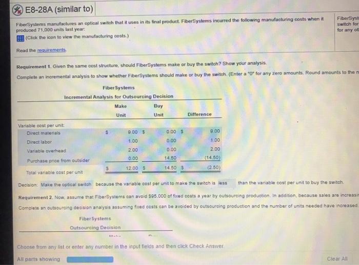 determined above, solve for outstanding cost at which Fiber systems would be