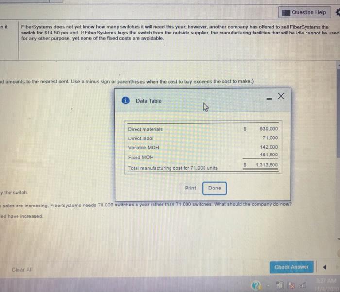 indifferent between outsourcing and making the switches. Fiber Systems would be indifferent