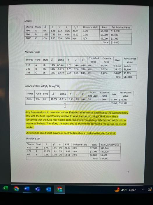 versus the overall market. She also has asked what maximum contribution she