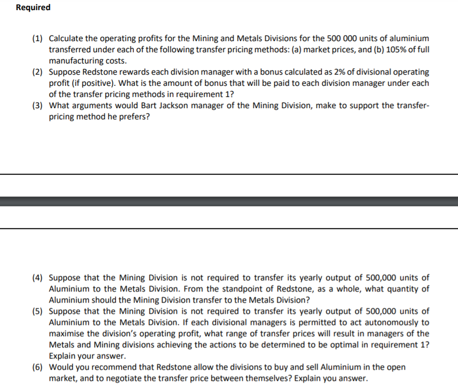 divisions: Mining and Metal. The Mining Division makes aluminium, which is the