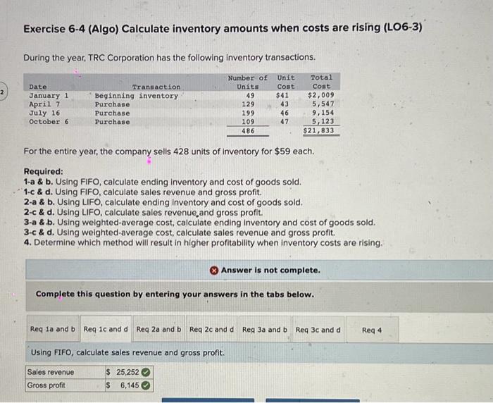 sells 428 units of inventory for $59 each. Required: 1.a \& b.