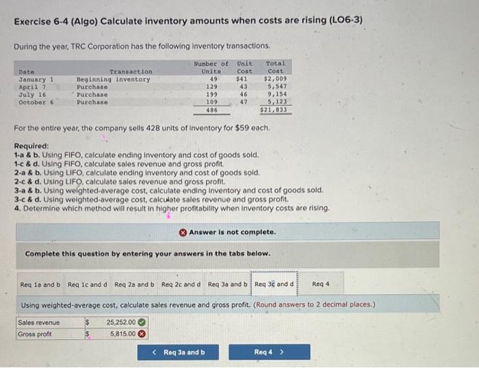 Using LIFO, calculate sales revenue and gross profit. 3-a \& b. Using