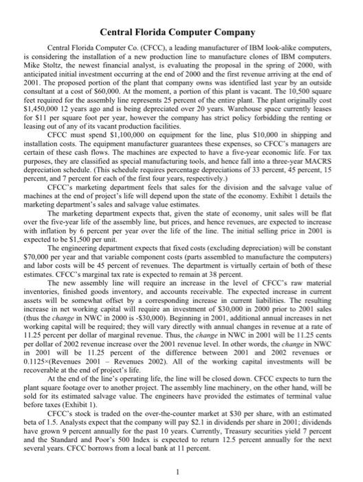  please help answer 2 & 3 using excel Central Florida Computer