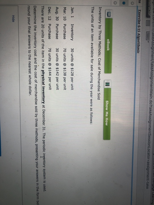  how.com Instructor m enyaye Learning /takeAssignment/takeAssignmentMain.do?takeAssignmentSessionLocator=assignment-take ms Exercise 6-15 Algorithmic eBook