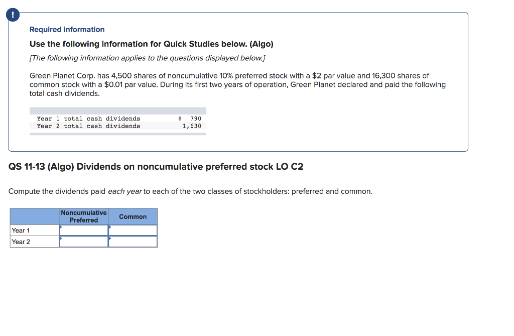 Required information Use the following information for Quick Studies below. (Algo)