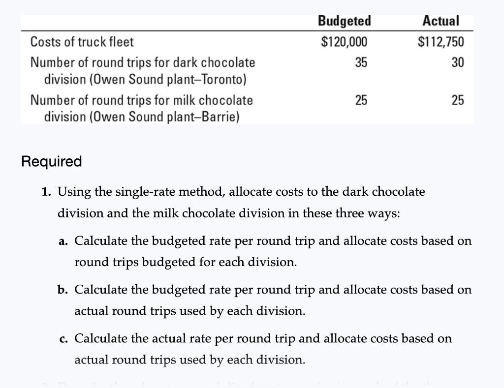 effect of using the dual-rate method for allocating truck costs to each
