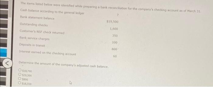  The items listed below were identified while preparing a bank reconciliation