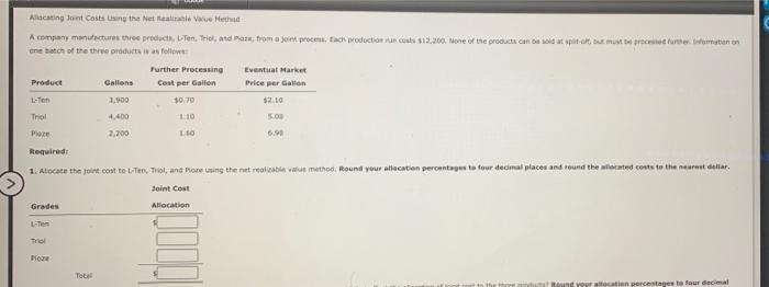  Allocating on Costs Using the Net alle Vue Meth A company
