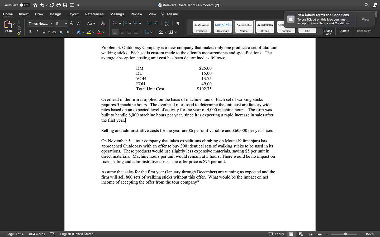  AutoSave OFF e w Relevant Costs Module Problem (2) Home Insert