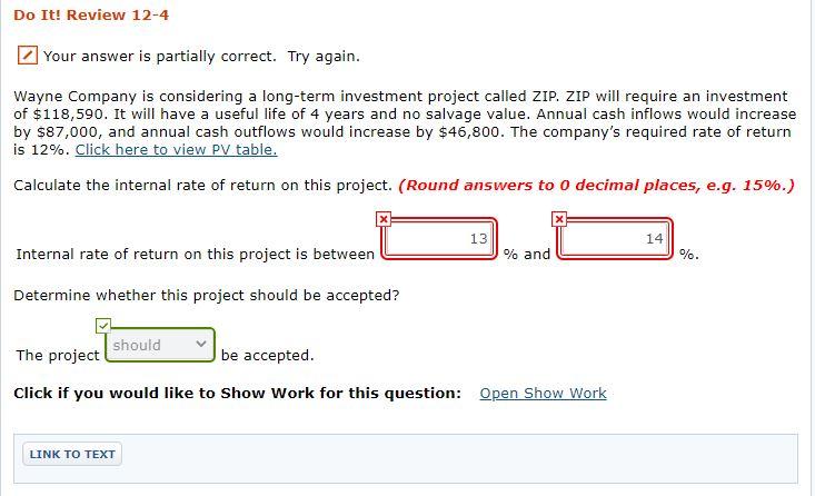  Do It! Review 12-4 Your answer is partially correct. Try again.