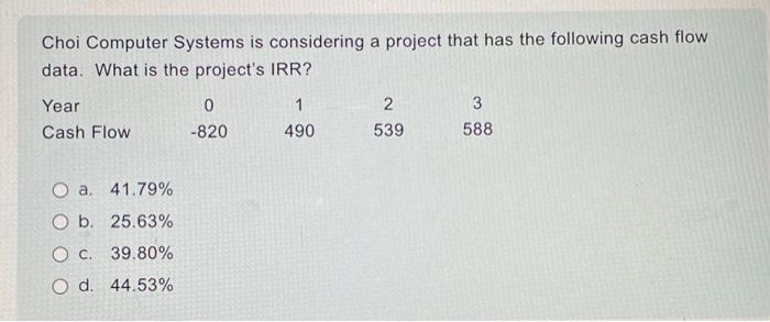  Choi Computer Systems is considering a project that has the following