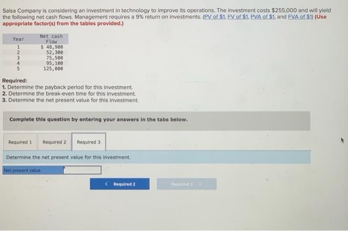 9% return on investments. (PV of $1. FV of $1. PVA of