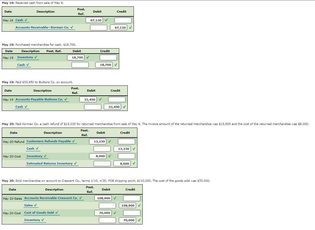 balances for Palisade Creek as of May 1, 2016 (unless otherwise indicated),
