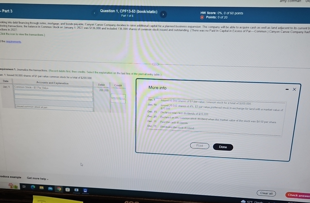  Part 3 Question 1, CPF13-53(book/static) Part 1 of 8 HW Score: