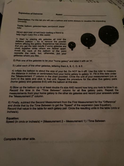 the balloon directly? 3) If you had picked another galaxy to be