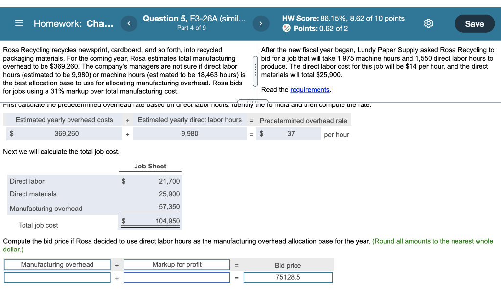 = Homework: Cha... Question 5, E3-26A (simil... Part 4 of 9