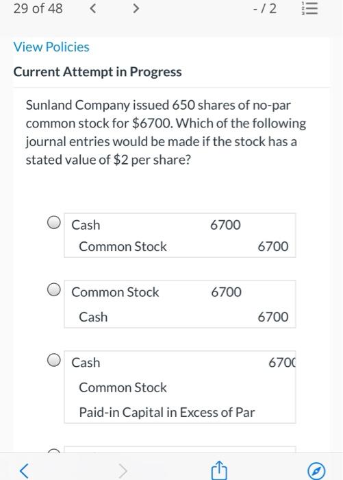 29 of 48 < View Policies Current Attempt in Progress Sunland Company