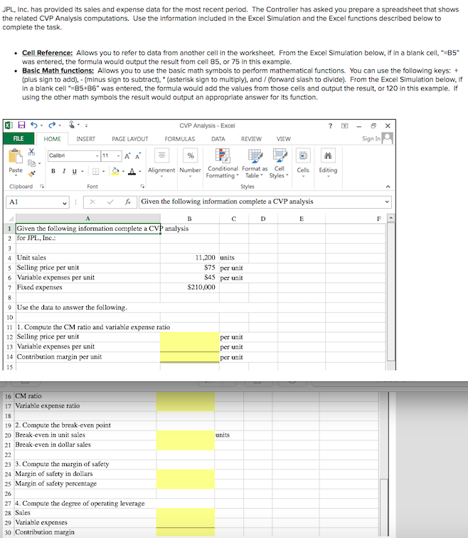  JPL, Inc. has provided its sales and expense data for the