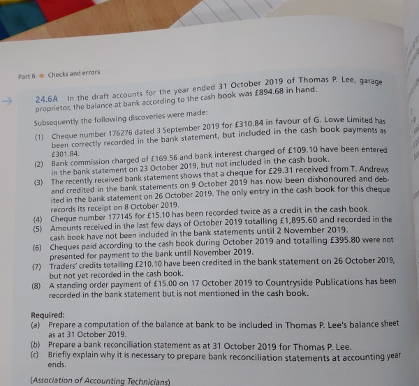  Part 6 - Checks and errors 24.6A in the draft accounts