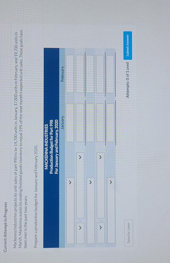  Current Attempt in Progress Mackenna Industries projects its unit sales of