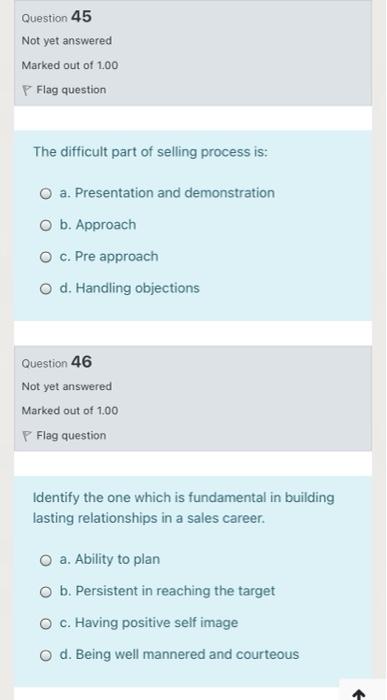 I want a quick solution without explanation Question 45 Not yet answered