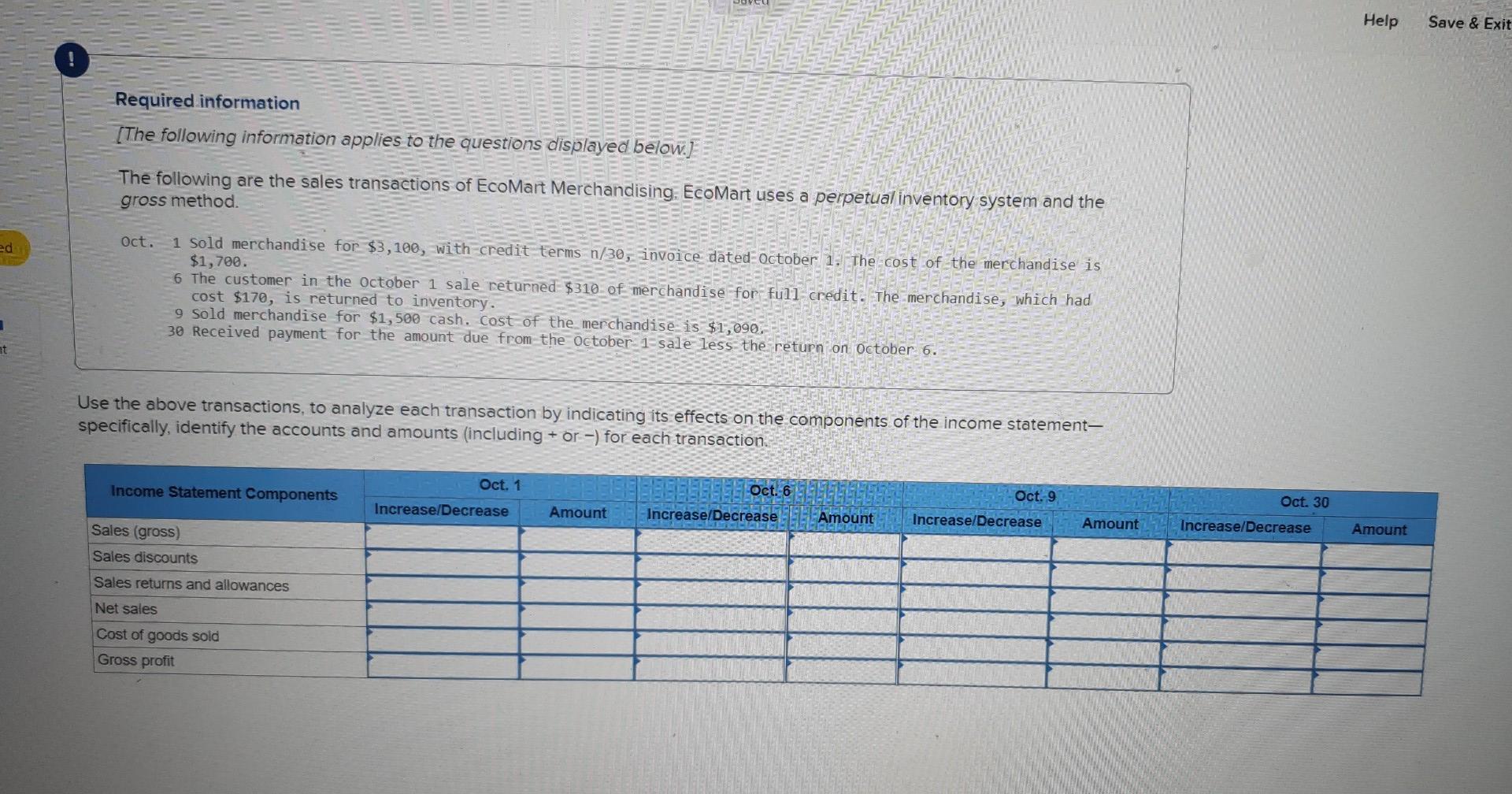 Help Save & Exit Required information (The following information applies to