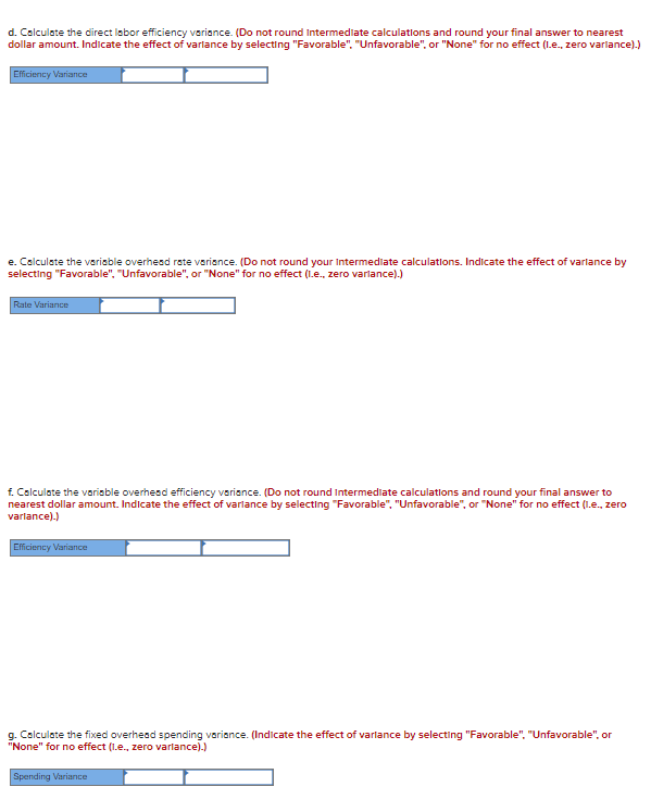 information: 16.ee Standards: Direct materials Direct labor Variable overhead Fixed overhead Total