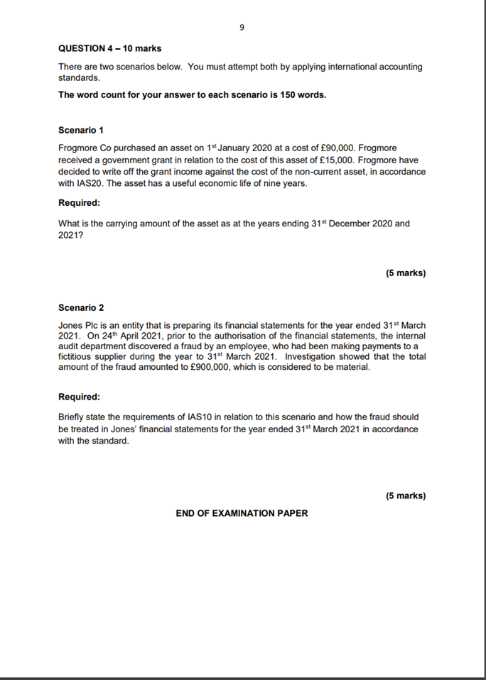 QUESTION 4 - 10 marks There are two scenarios below. You