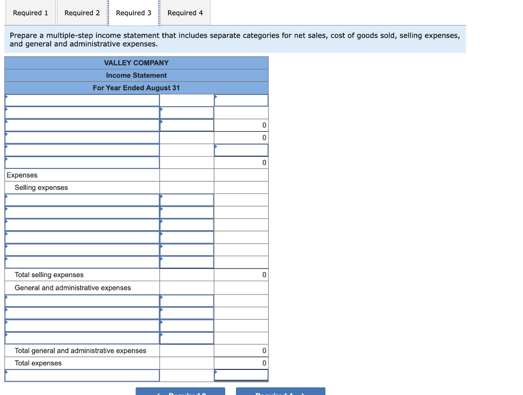It categorizes the following accounts as selling expenses: sales salaries expense, rent